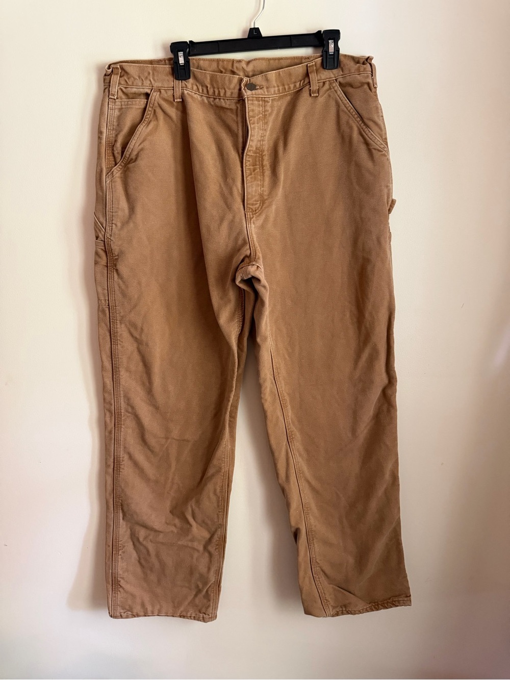Carhartt B111 BRN Mens 40x34 Flannel Lined Carpenter Work Pants Brown Duck